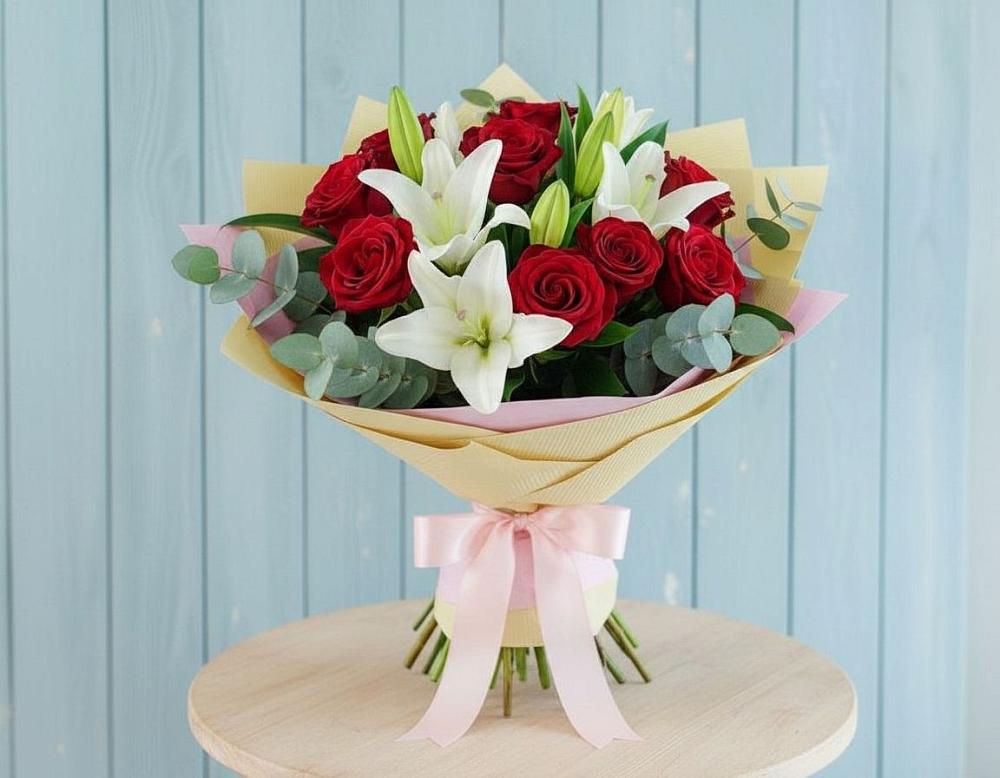 Букет цветов из: Лилии и Розы в Южном Краснодарского края